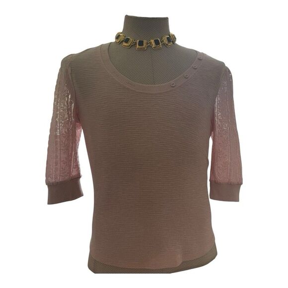 Frye and Co. Sepia Rose Round Neck 3/4 Pullover Sleeve Lace  Blouse - Medium NWT - Picture 8 of 12